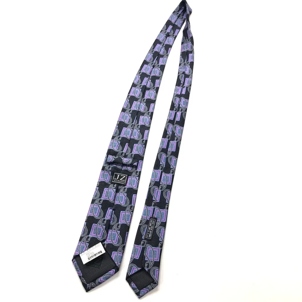 JZ Richards 100% Silk Neck Tie Men’s Geometric Paisley Black Purple 57-in X 3
